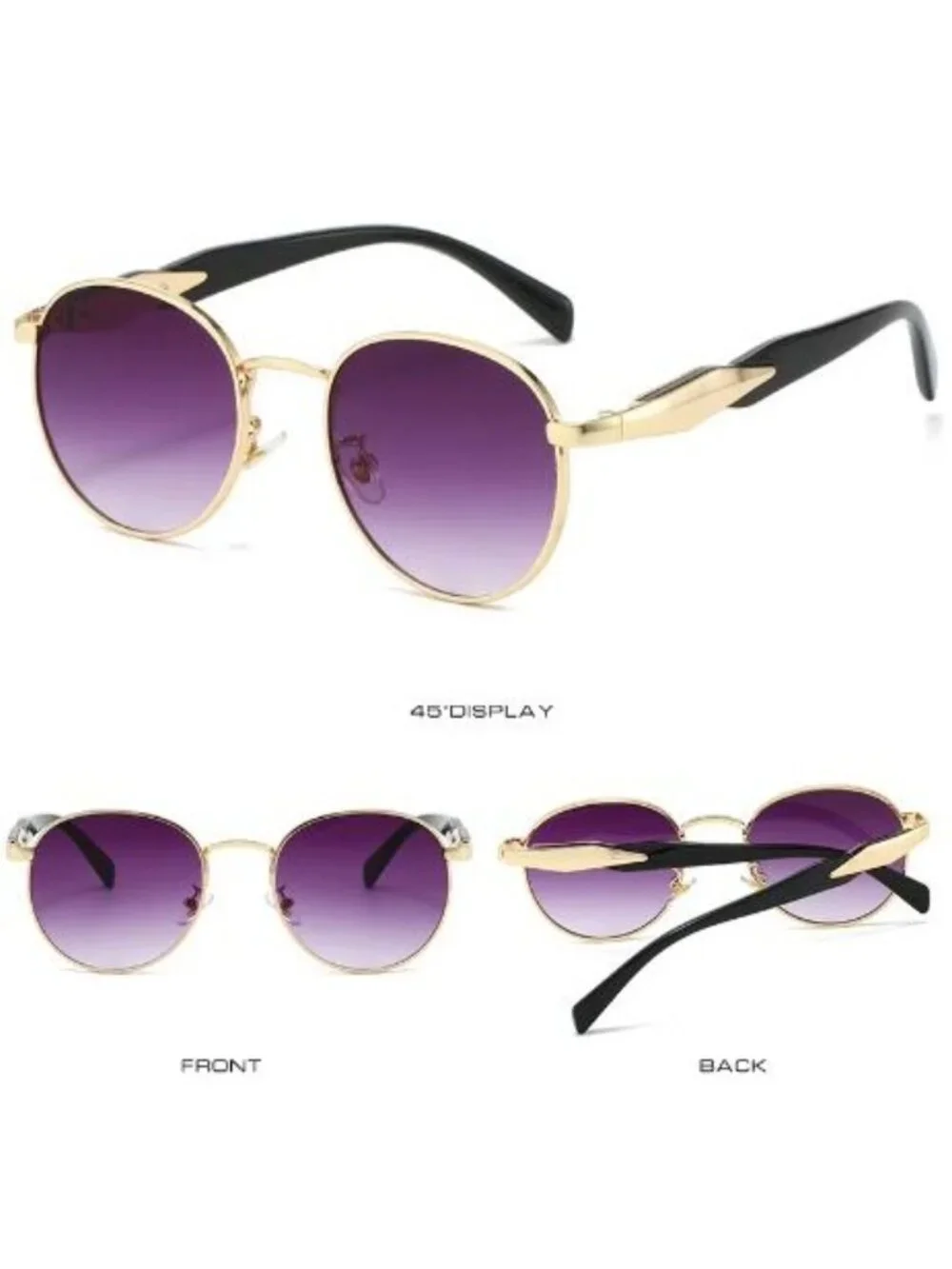 Oval Gold Metal Frame Sunglasses Pink Purple Gradient Lenses Retro Vintage Style